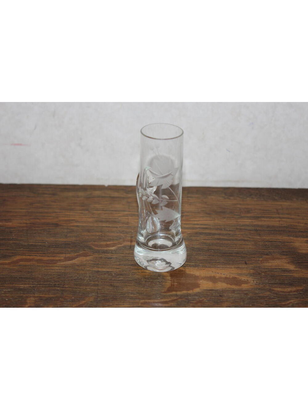 Vintage Hand Blown Etched Glass Cordial Espresso Cup Floral Leaf Design